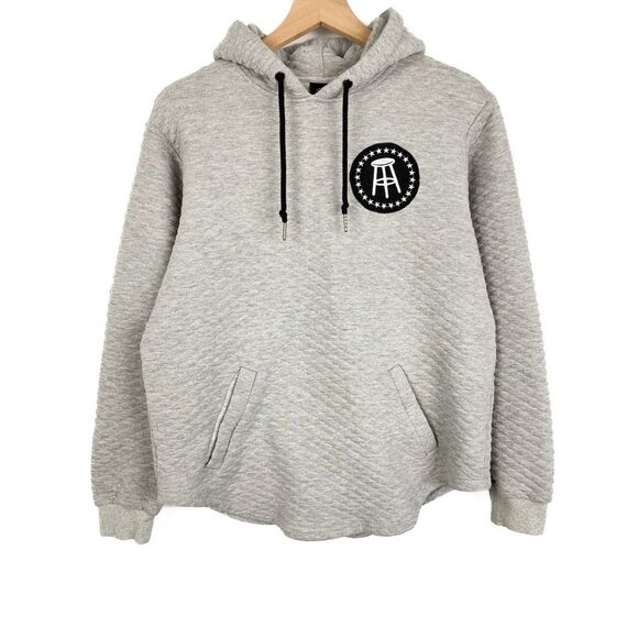 Barstool Sports Mens Quilted Hoodie M Grey‎ Elbow Patches Rounded Hem - Picture 1 of 11